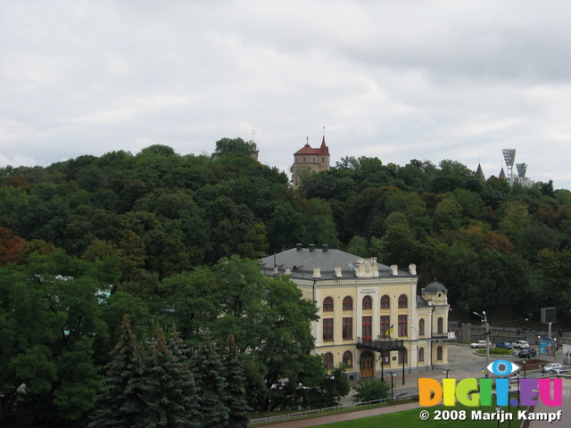 28206 Roof of castle sticking out tree line in Kiev